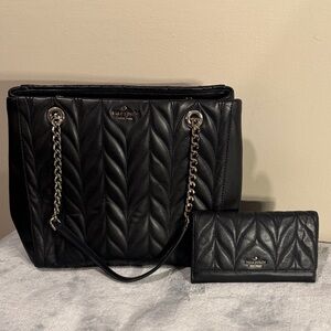 Kate Spade Briar Lane Quilted Willis Black Tote Bag & Matching Wallet Set
